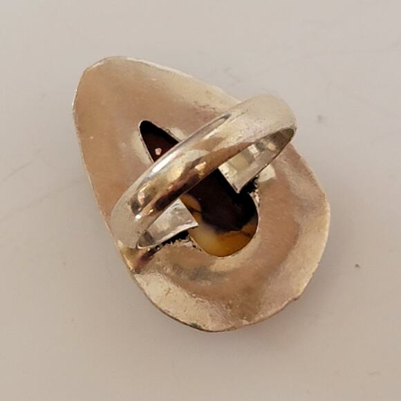 Sterling Silver Yellow and Brown Agate Ring – Statement Jewelry – Size 8.5 - Picture 14 of 15